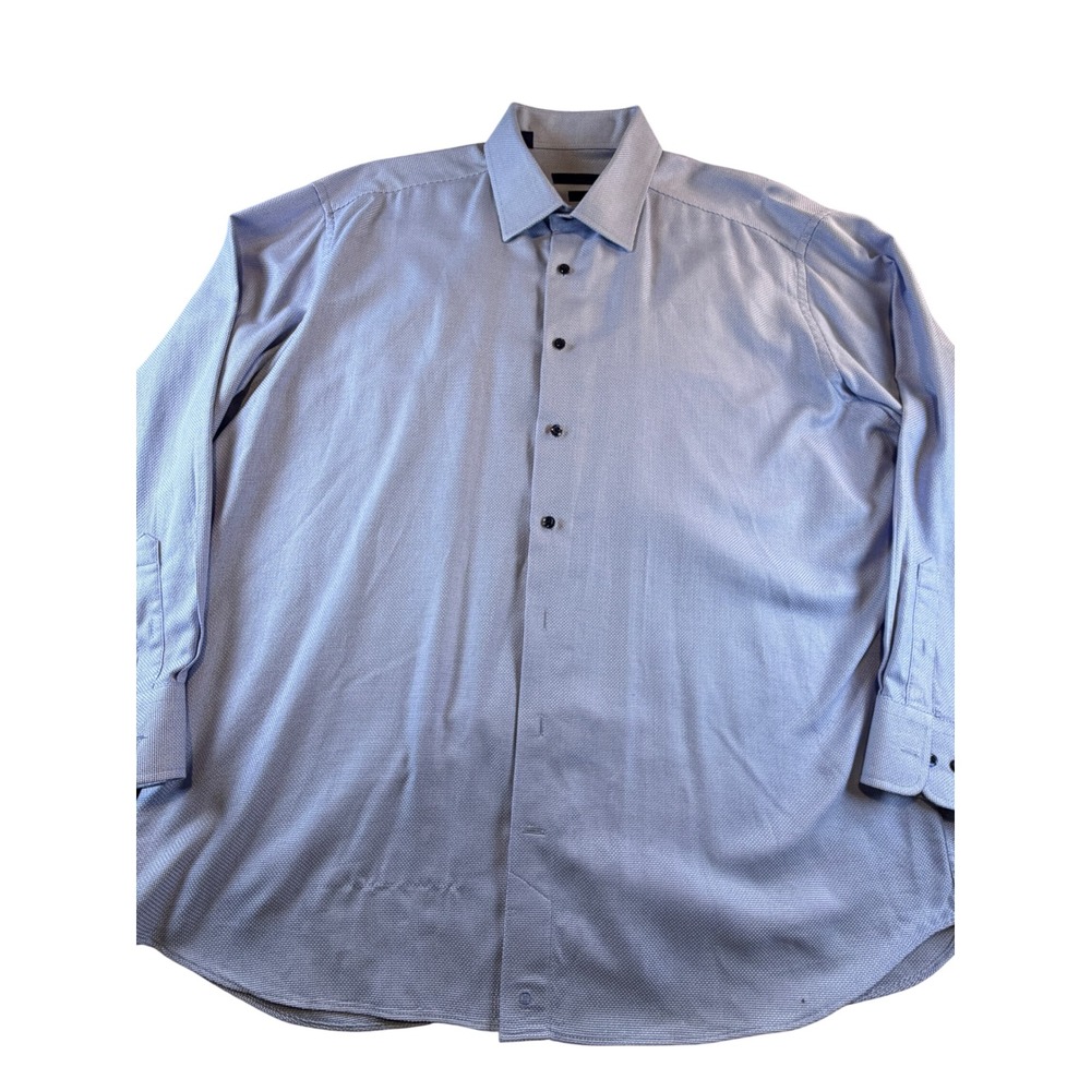 David Donahue Mens Regular Fit Light Blue Micro Pattern Dress Shirt 18 34/35